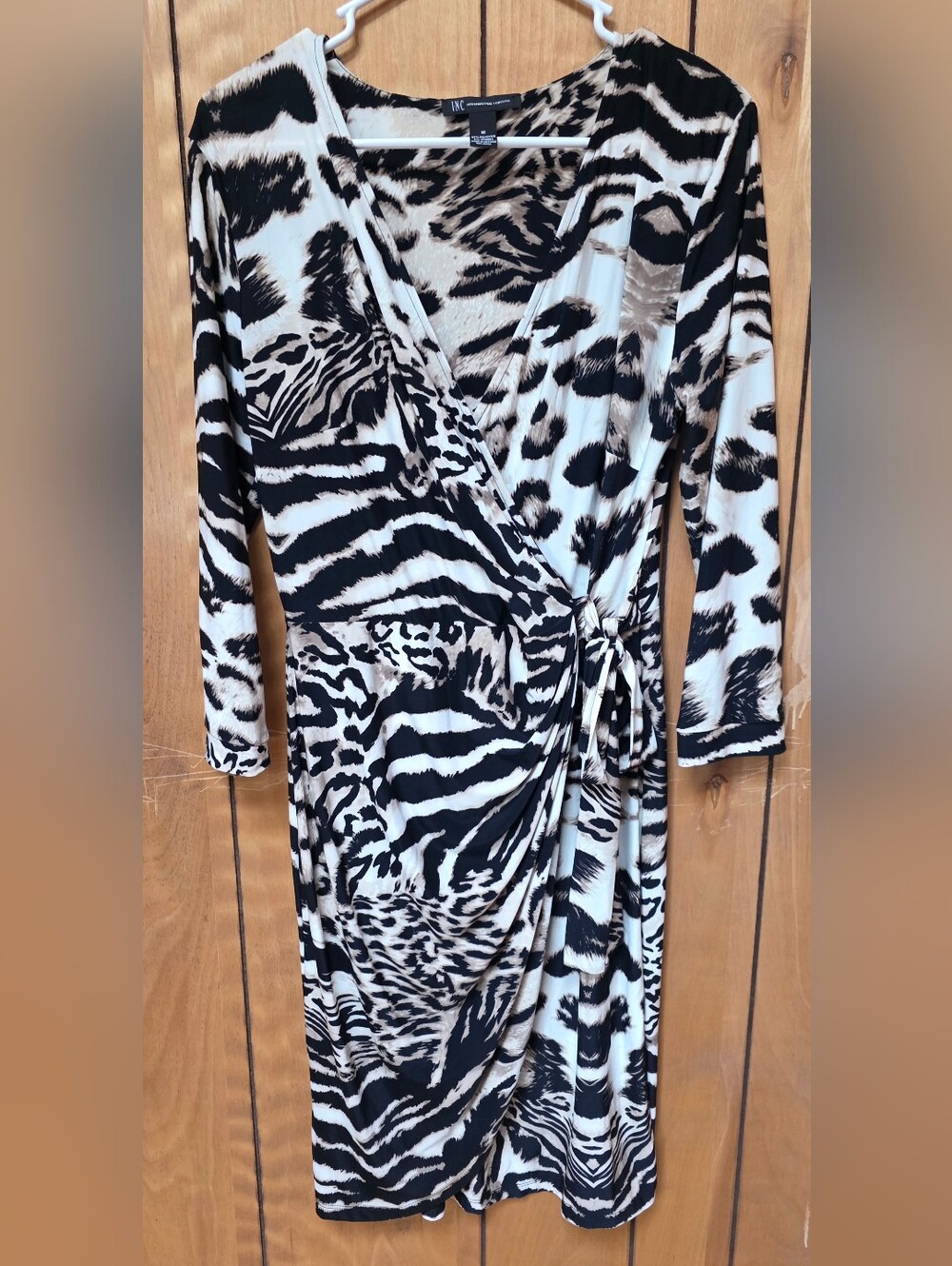 INC International Concepts Black & White Animal-Print Wrap Dress-Size Medium